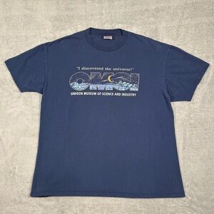 VTG OMSI Oregon Museum Science Industry Space Graphic T Shirt USA XXL Blue Urban